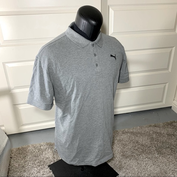 PUMA gray vintage polo cotton shirt 1/4 button embroider logo chest comfy 2XL - Picture 6 of 14